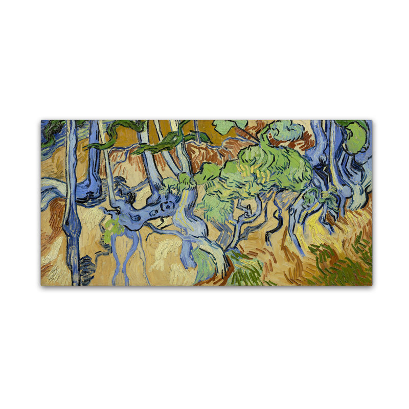 «Tree Roots» par Vincent Van Gogh - reproduction d'art sur toile tendue, H 12 po x l 24 po