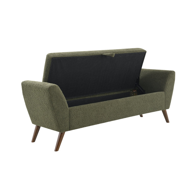 60-inch bench with storage, mid-century style, for living rooms and bedrooms, with comfortable upholstery, Green