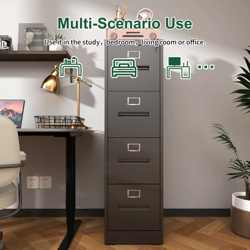 4 Drawer File Cabinet with Lock Metal Vertical File Cabinet Office Home, A4 Legal/Letter Size Narrow File Cabinet Locked,Assembly Required