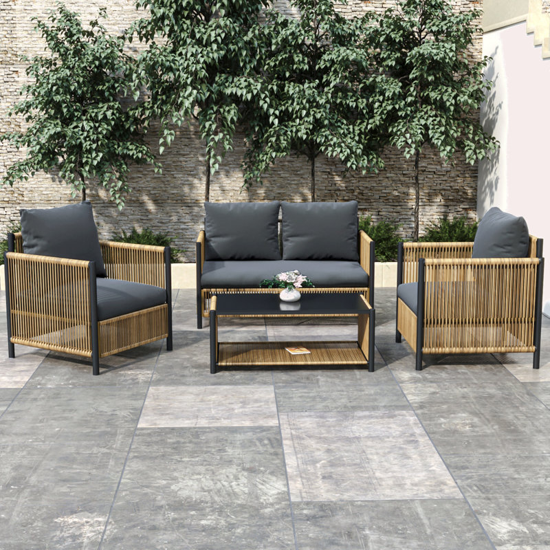 Asija 4 - Person Patio Conversation Set with Cushions, 2