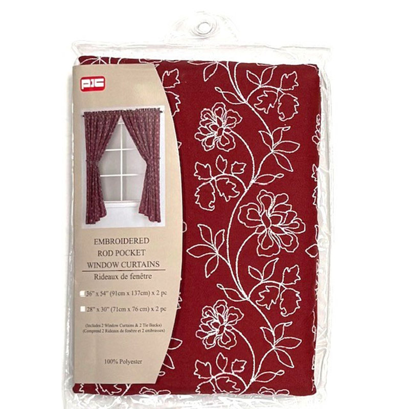 Ensemble de 2 rideaux à poches brodées, L 36 po x L 54 po, Rouge