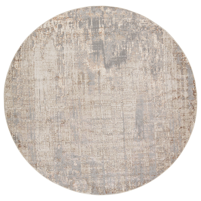 Tapis abstrait gris / taupe, Rond 8 pi