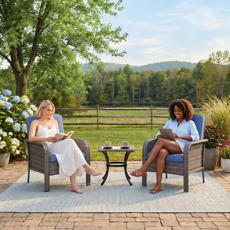 2-Piece Outdoor Wicker Patio Chair Set High-Back All-Weather Rattan Conversation Chairs with Cushions for Porch or Garden