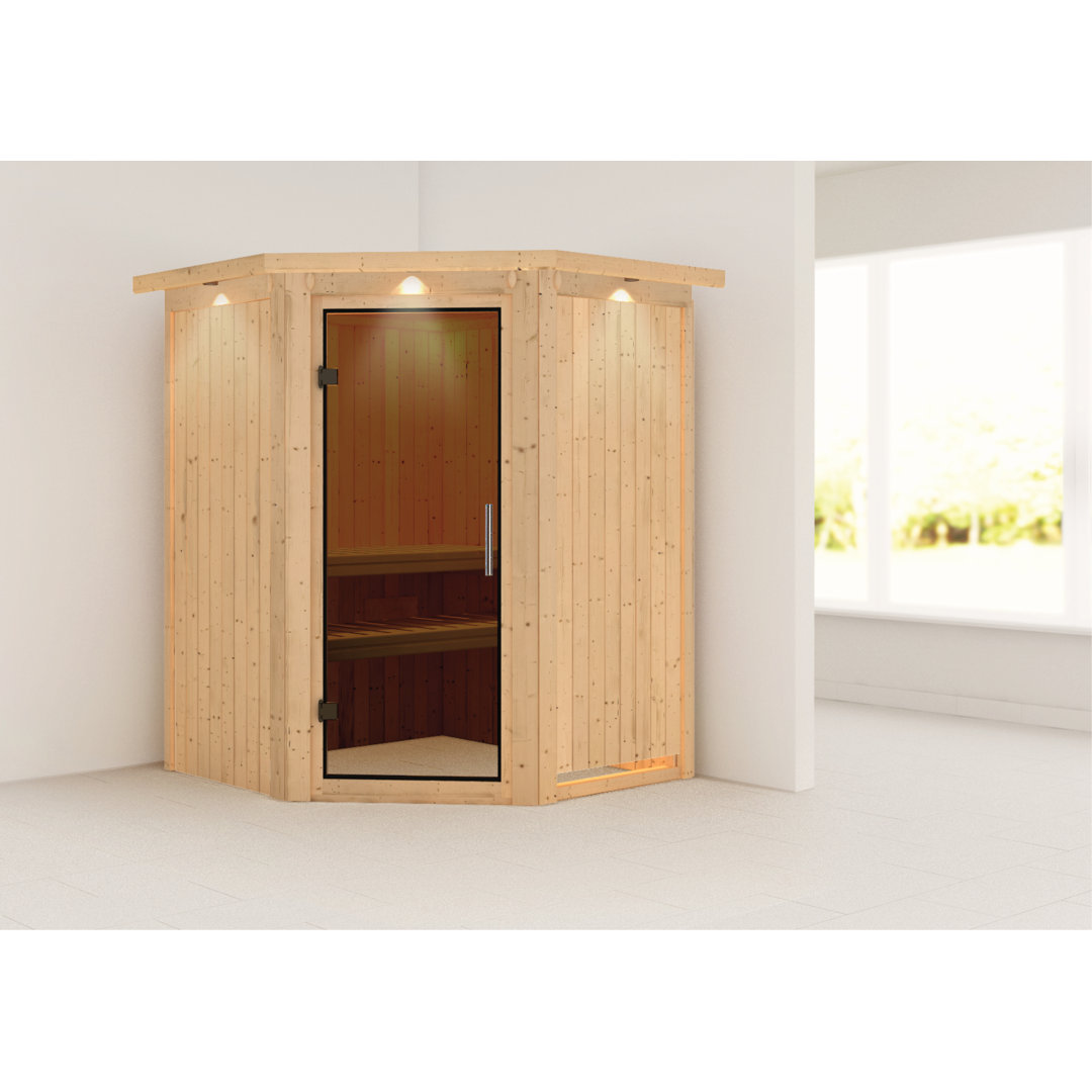 Sauna "Larin" mit Glastür und Kranz naturbelassen