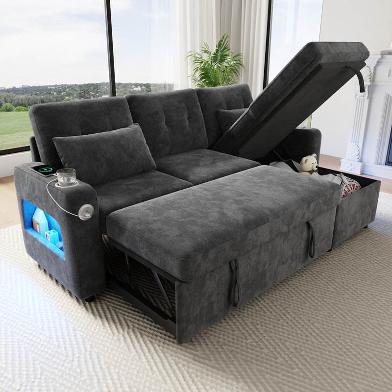 Chenille Chaise End Sofa, Grey, 3-seat