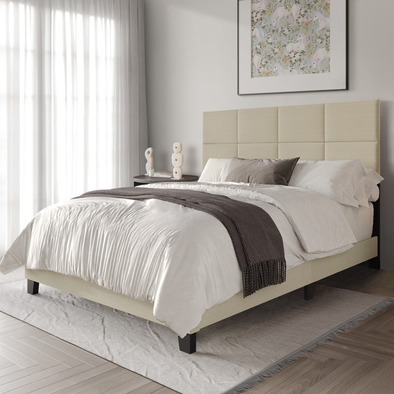 Lipsey Upholstered Panel Bed, Beige, Queen