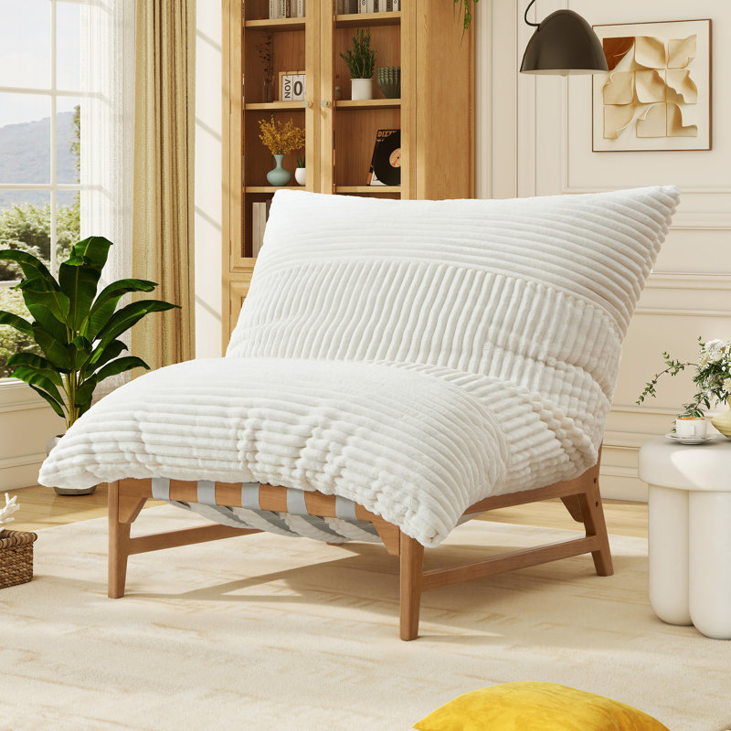 Lounge Chair With Shredded Memory Foam Cushion, Corduroy, Solid Rubberwood Frame & Adjustable Leg, White, White Corduroy 