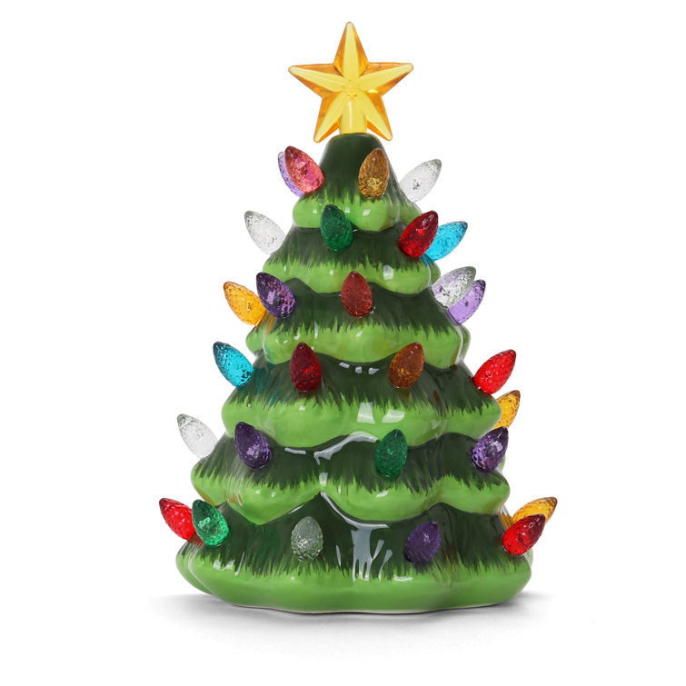 Christmas Decorations - 12” Lighted Up Gnomes Ceramic Christmas Tree With  46 Multicolored Lights - Small Mini Prelit Xmas Holiday Decor For Tabletop