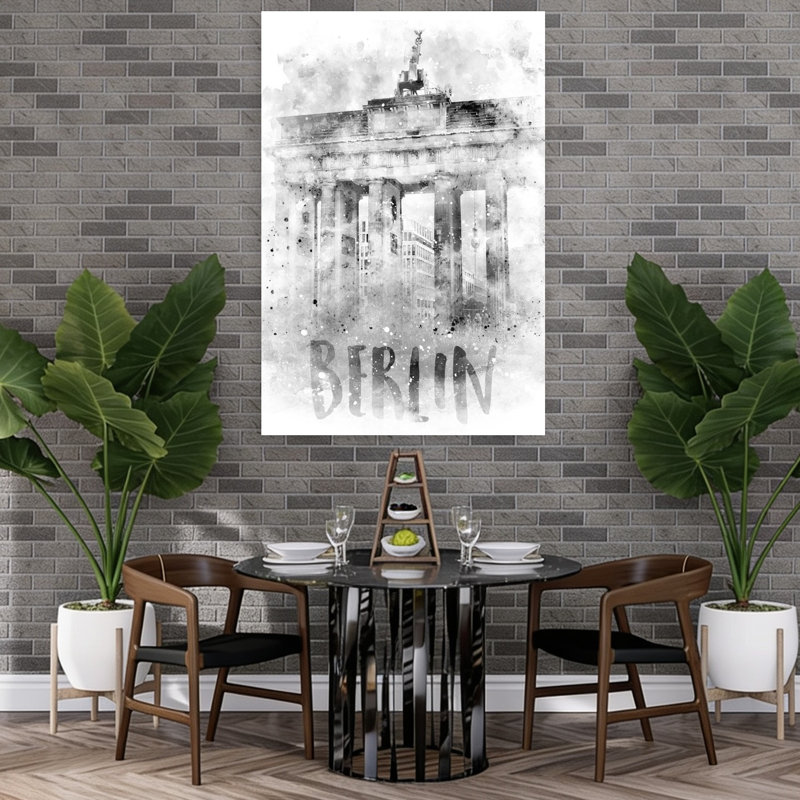 Berlin Brandenburg Gate Watercolor Abstract Modern City Wall Art Print, H 60 po x l 40 po