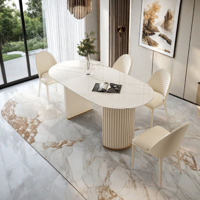 Modern Oval Dining Table, Cream Luxe Style