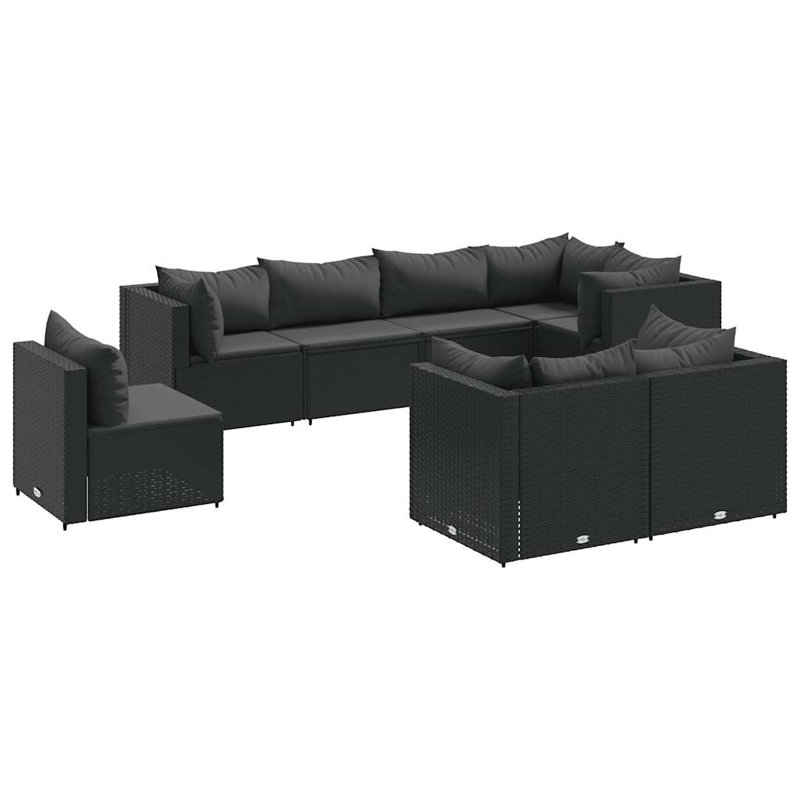 Latitude Run® 8 Piece Patio Lounge Set With Cushions Poly Rattan, Black, Black