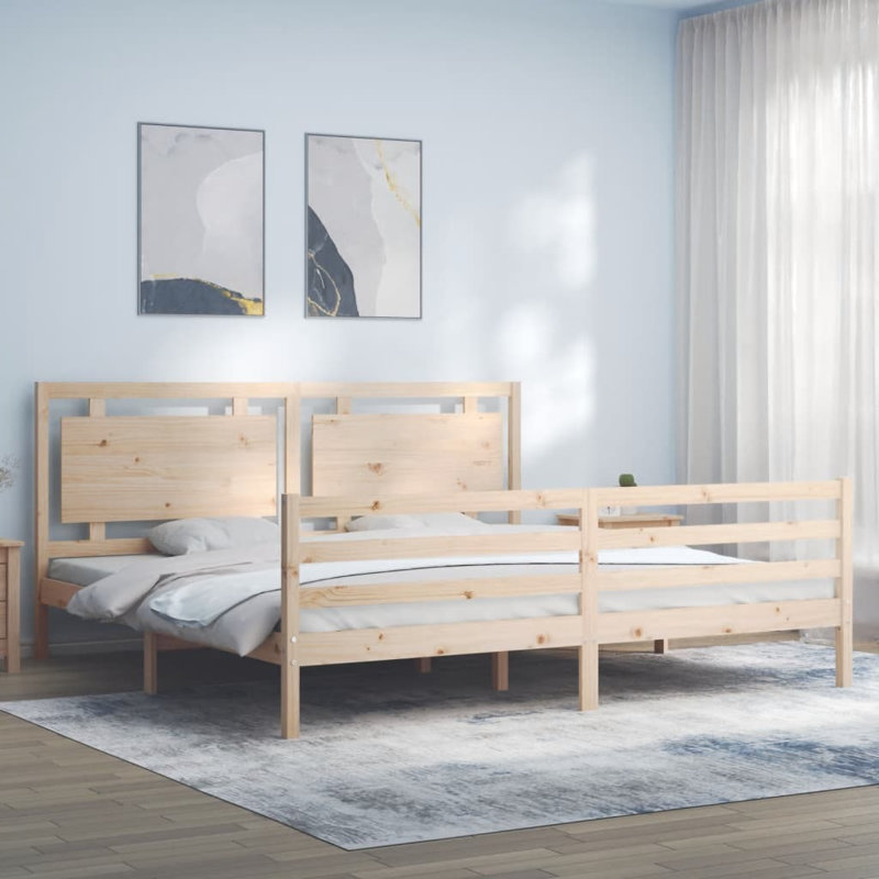 Lyndee Solid Wood Bed, 200 x 200cm, White