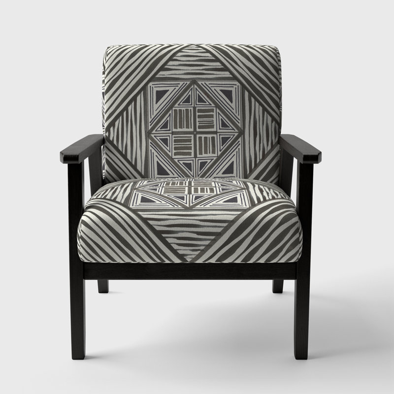 'Inderjeet - Minimalist Graphics II - Upholstered Transitional Accent Arm Chair, Black Square Arms
