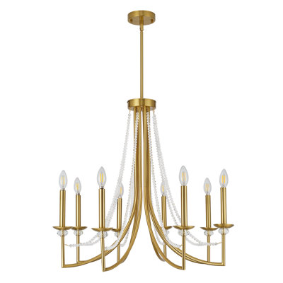 8-light Modern Farmhouse Chandelier With Crystal Chain, Brushed Gold Chandeliers For Dining Room
