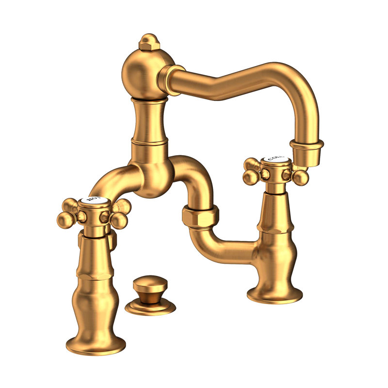 Chesterfield Bathroom Bridge Faucet with Drain Assembly, Satin Gold (PVD)