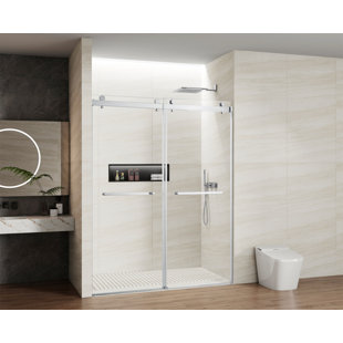 56 à 60 po X 76 po porte de douche coulissante double, 5/16 po verre trempé transparent facile à nettoyer