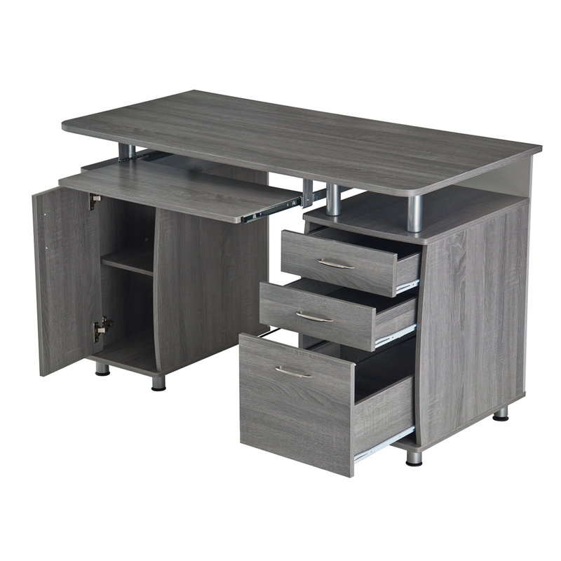 Bureau d'ordinateur complet avec rangement, Gris