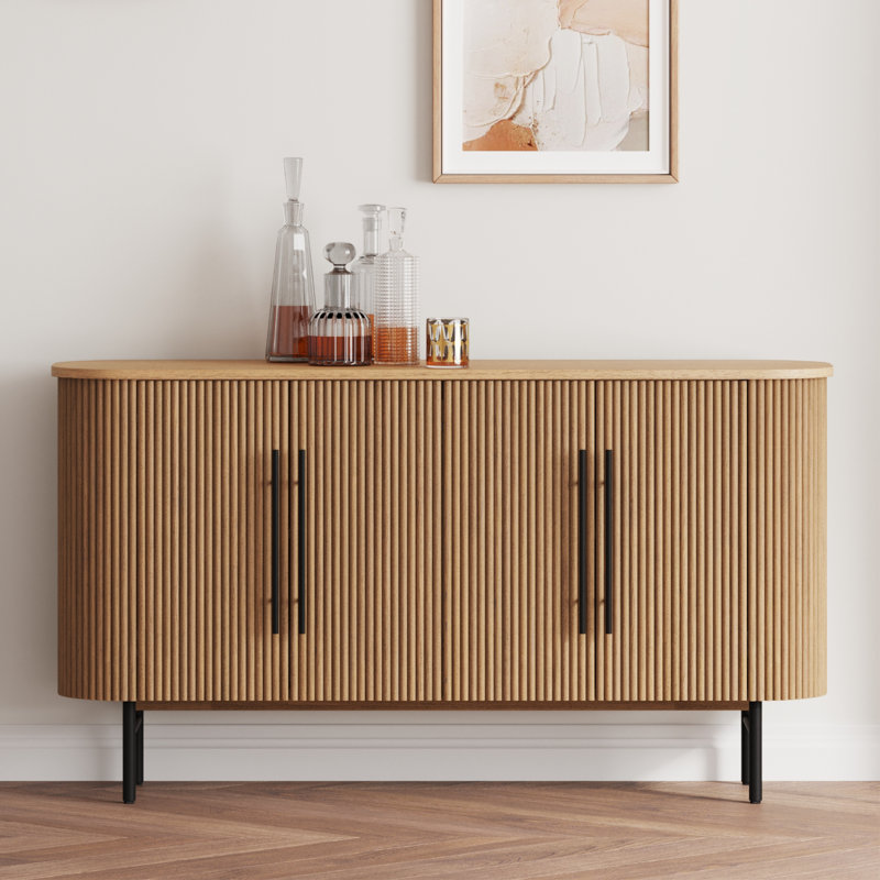 Penelope 59.1" Solid Wood Fluted Sideboard, Now Fully Assembled, Natural