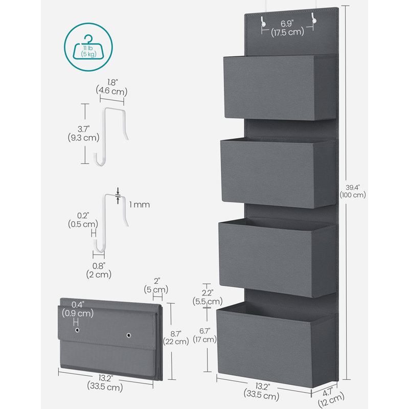 33.5x12x100cm Fabric Hanging Organiser, Grey