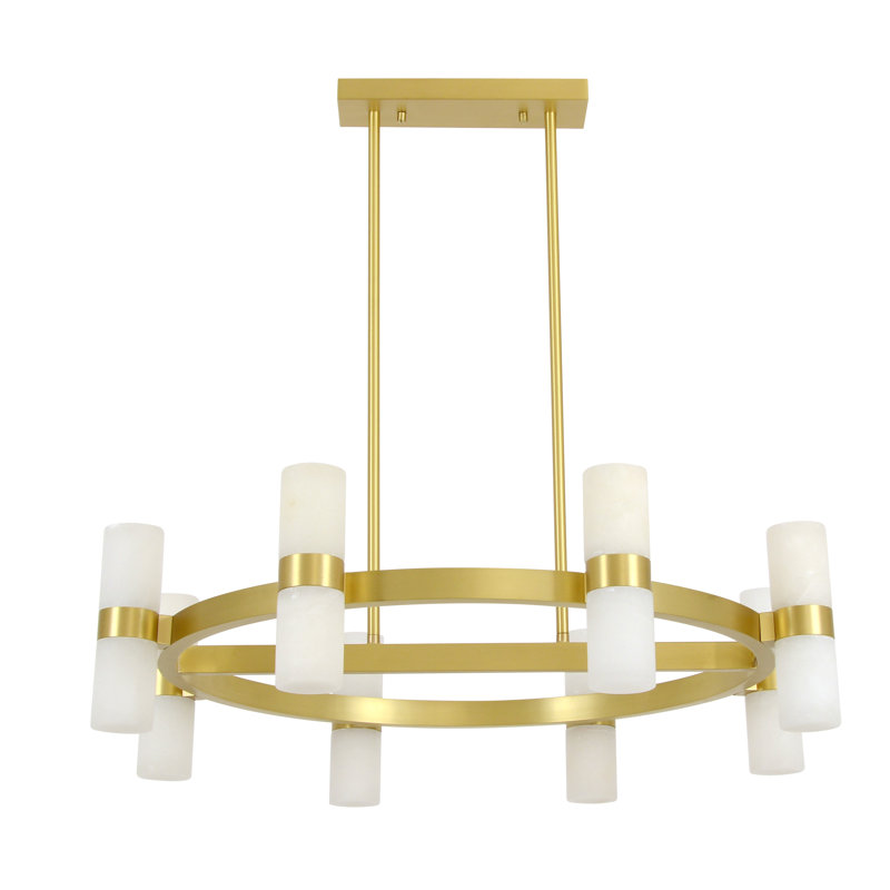 Lustre moderne en albâtre à 16 lumières et laiton satiné., Laiton