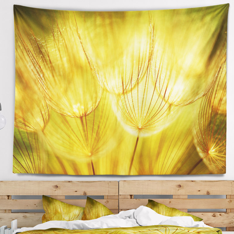 Tapisserie florale jaune pissenlit, H 32 po x l 39 po