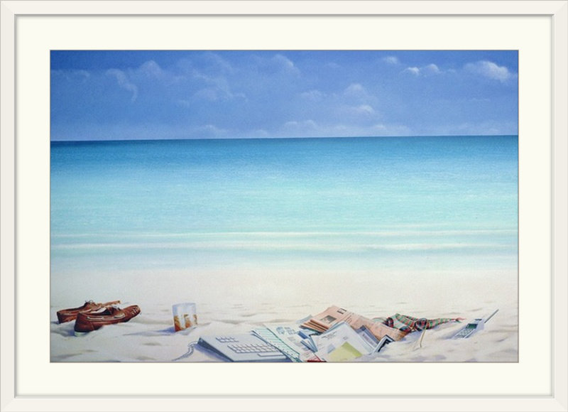 «Sun, Sand and Argent II» par Lincoln Seligman, reproduction d'art, H 24 po x l 32 po x P 1 po, Cadre blanc