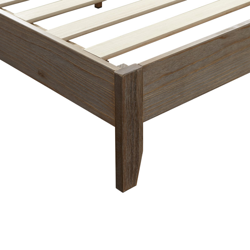 Lit plateforme en bois massif Chipman, Rustique naturel, Twin