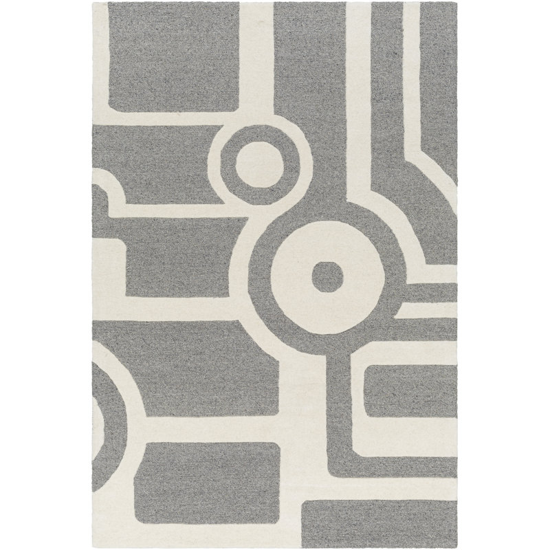 Tapis rectangulaire gris en laine touffeté à la main Zini, Rectangle 2 pi x 3 pi