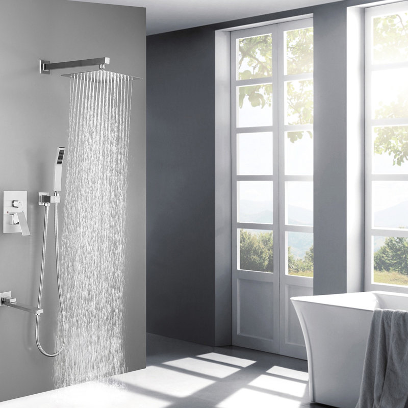 Bathroom Luxury Rain Mixer Shower - 10" Square In Brushed Nickel 10 Inch, Brushed Nickel
