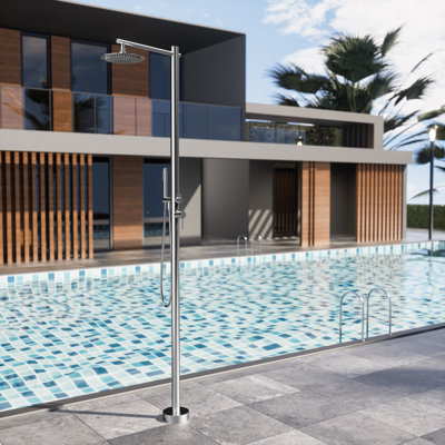 86.61"H Temperature Control 316 Stainless Steel Freestanding Outdoor Shower with Hand Shower