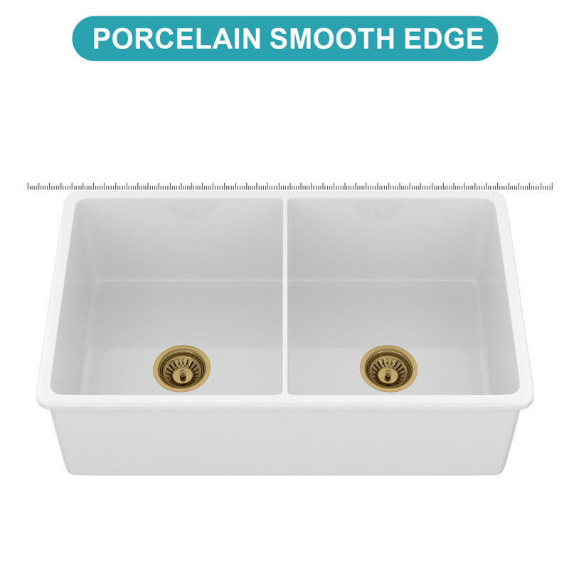 Évier de cuisine en porcelaine réfractaire à double cuve encastrable 32 po x 19 po x 10 po à double cuve en argile réfractaire double