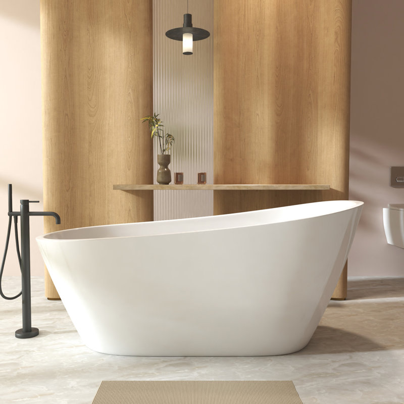 67" Special - Shaped Freestanding Soaking Bathtub With Gloss White Polished Finish, Overflow And Pop Up Drain, Ce & , Acrylic Tub For Bathroom 67 Inch Oval Bathtub, Overflow, Contemporary