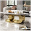Table basse ovale en faux marbre avec base en acier inoxydable, durable et élégante pour les salons modernes-499382362-499382361