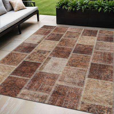 Tapis extérieur lavable et patchwork orange 5 pi x 8 pi cuivre et beige