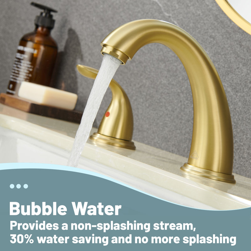 Brushed Gold Stainless Steel Widespread Bathroom Faucet with Drain