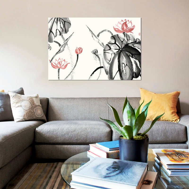 «Lotus Study with Coral II», reproduction sur toile, H 18 po x l 26 po x P 1,5 po