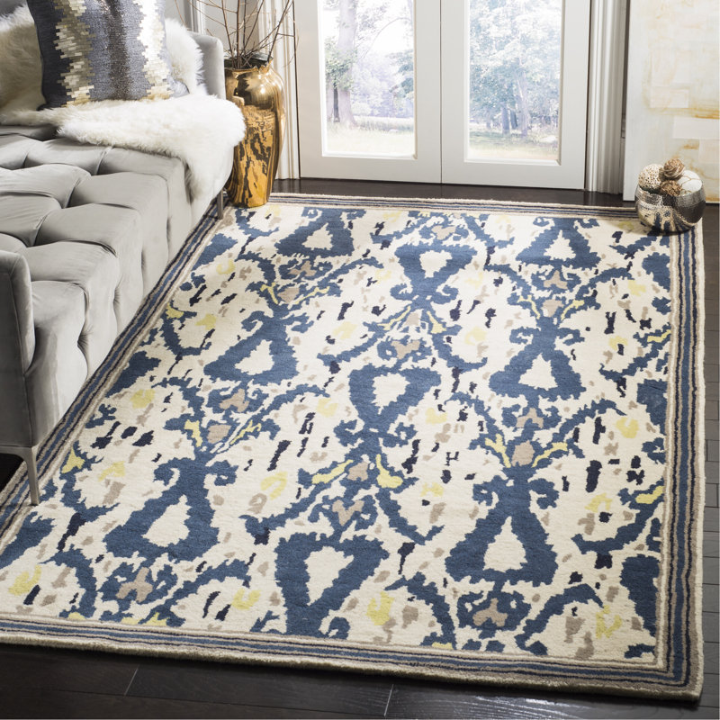 Tapis ivoire / clou de girofle touffeté à la main Ikat, Rectangle 4 pi x 6 pi
