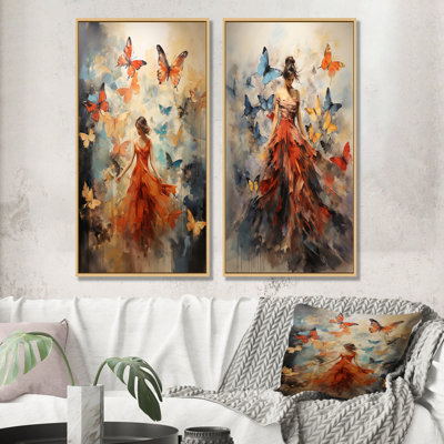 «Butterfly and Woman Dance», ensemble de 2 reproductions d'art sur toile