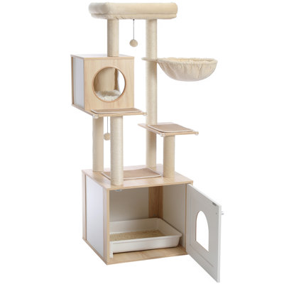 Deluxe Condos Wooden Beige Cat Tower
