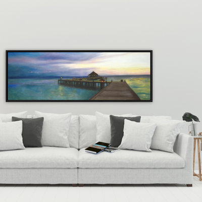 «Boardwalk with Sunset - Coastal Turquoise», art sur toile encadré