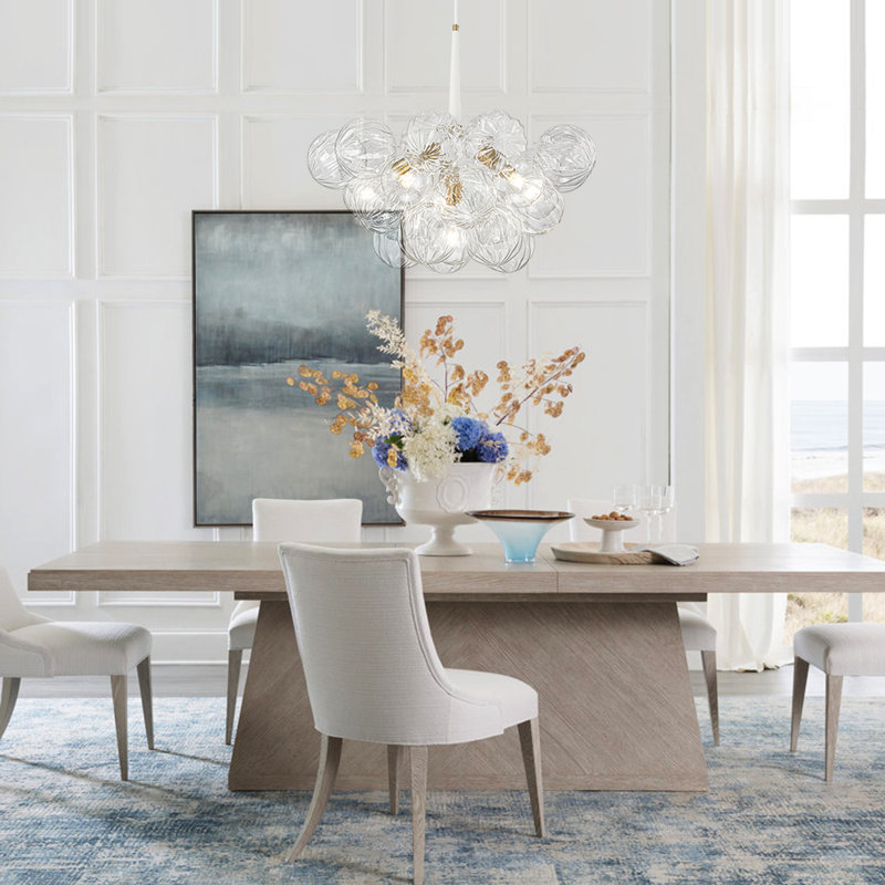 Meyana 6 - Light Clear Textured Glass Bubble Shaded Chandelier, Gold/White