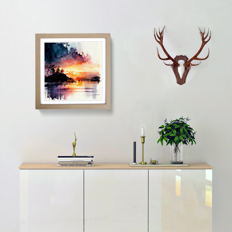 Sunrise Watercolour - Framed Print, Oak