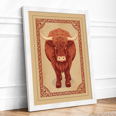 Highland Cattle Portrait Rustic - Framed Print