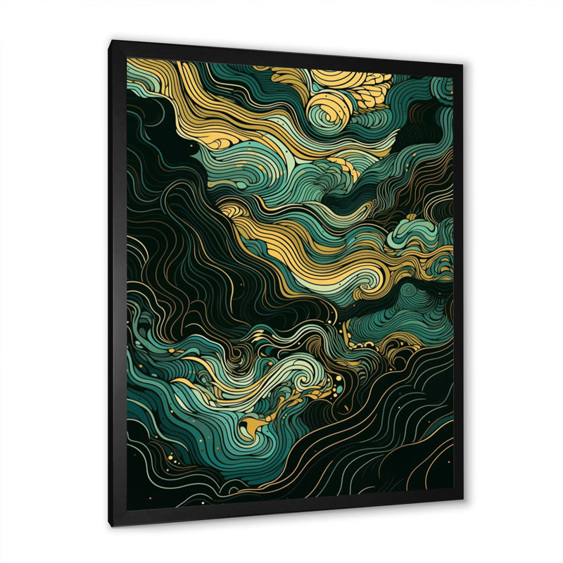 Green Linear Symphony III, reproduction d'art sur toile, Cadre photo noir, H 20 po x l 12 po x P 1 po