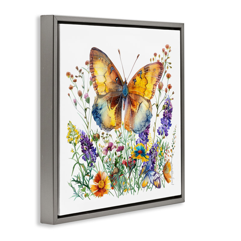  "Mixed Butterfly Garden", art mural sur toile flottante par LSR Design Studio, H 18 po x l 18 po, Cadre flottant gris lustré