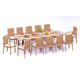 9 Pcs Grade-A Teak Wood Dining Set: 122" Atnas Double Extension Rectangle Table And 8 Goa Stackng Arm Chairs #11GO2808