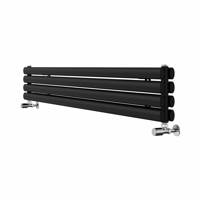 Brunella Oval Panel Radiators, Black, 23.6cm H x 160cm W x 7.8cm D