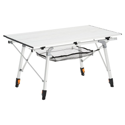 Table de camping pliante argentée en aluminium, plateau de table de 35,4 pouces de large avec hauteur réglable, structure en acier sans soudure stable, fonction de table de pique-nique roulante, réglable