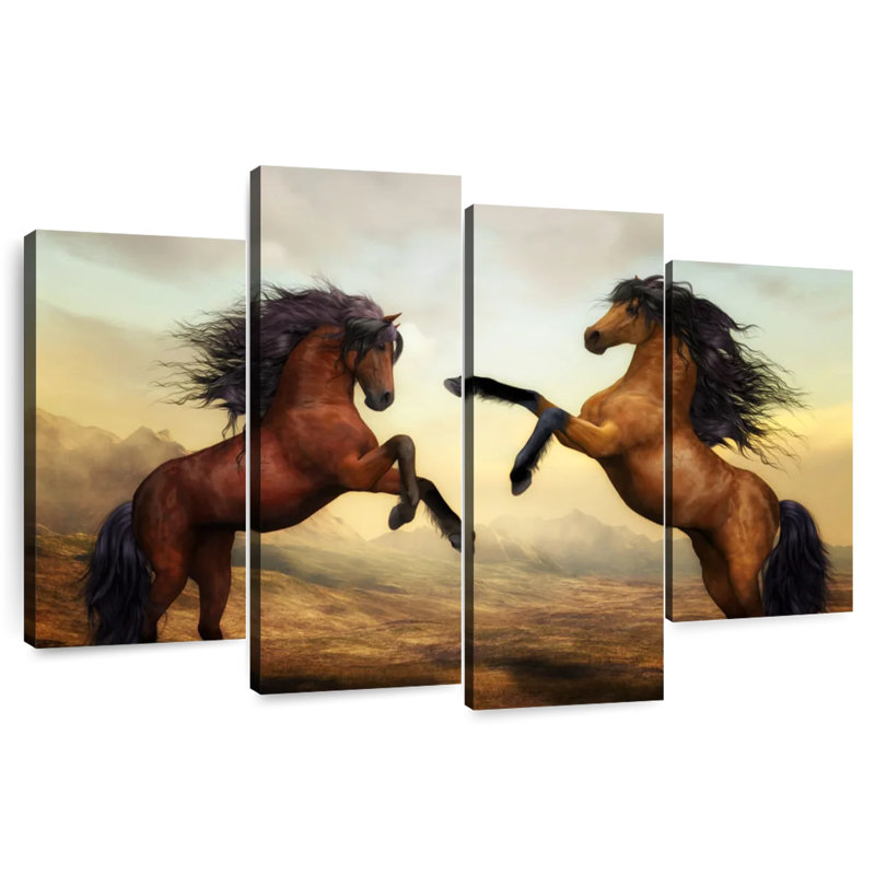 Fighting Brown Horses, H 48 po x l 75 po