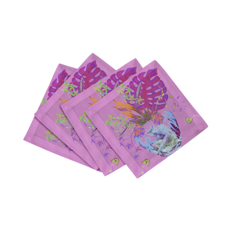 Monkey Large Jungle Cotton Sateen Cocktail Napkins, Sacha